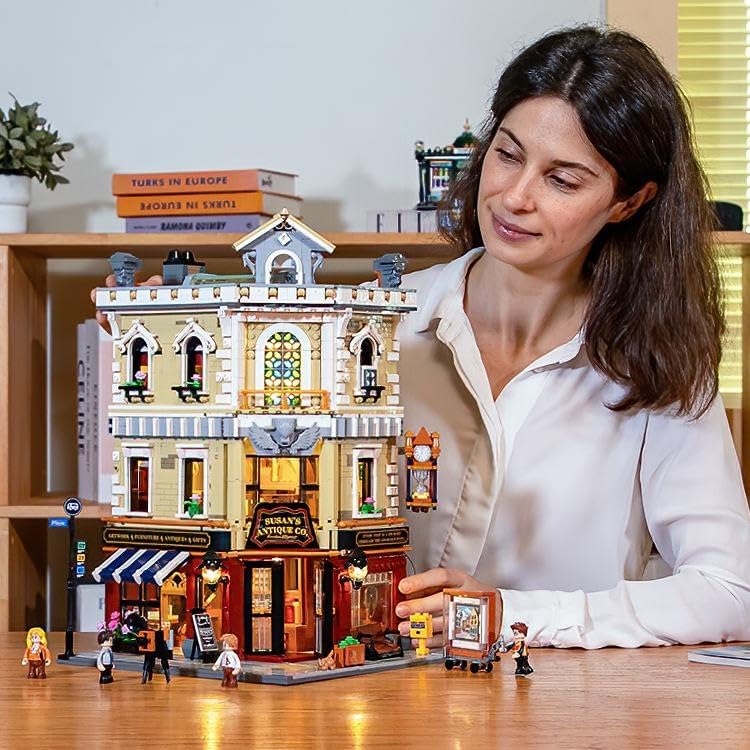 FUNWHOLE Antique-Store Lighting Building-Bricks Set - City Town Corner Collectibles Shop LED Light Modular Building Model Set 2847 Pcs for Adults and Teen - Image 7