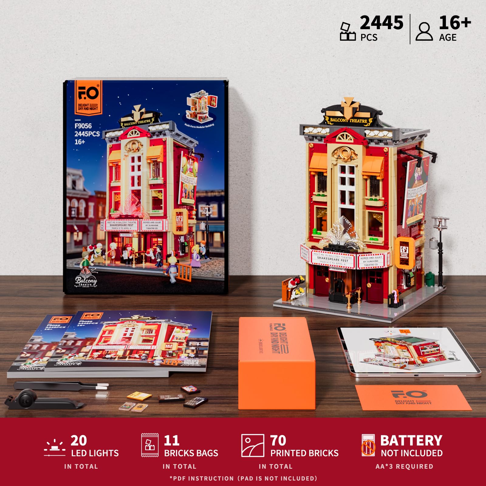 FUNWHOLE Balcony-Theatre Lighting Building-Bricks Set - City Town Creator House with LED Light Multi-Form Modular Collectible Display Kit 2445 Pcs for Adults and Movie Lovers - Image 7