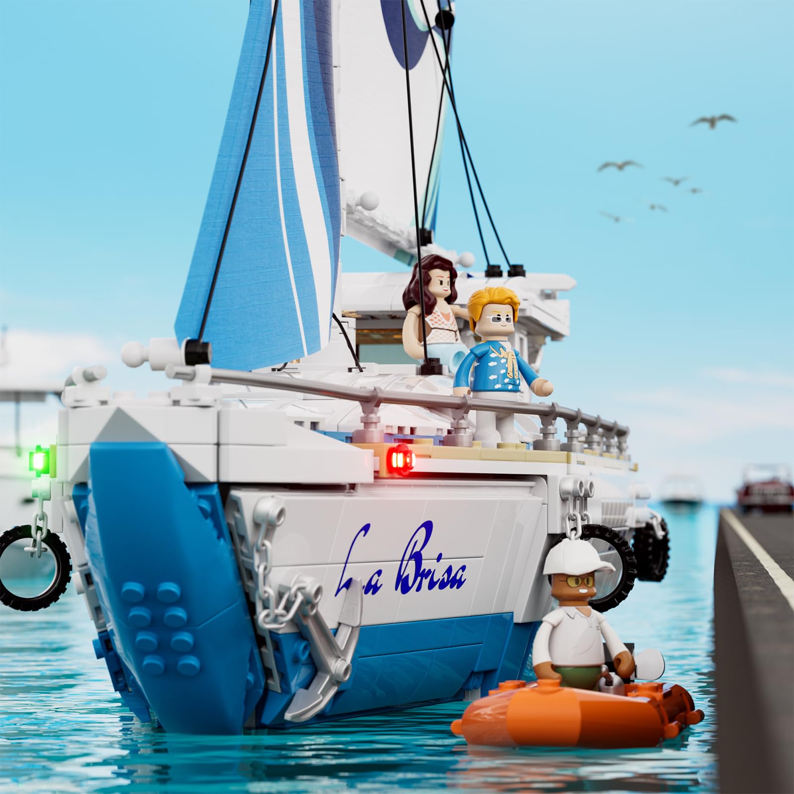 FUNWHOLE Sailboat La Brisa Lighting Building-Bricks Set - City Yacht 1640 Pcs Collection Display Set for Adults and Technic Lovers - Image 7