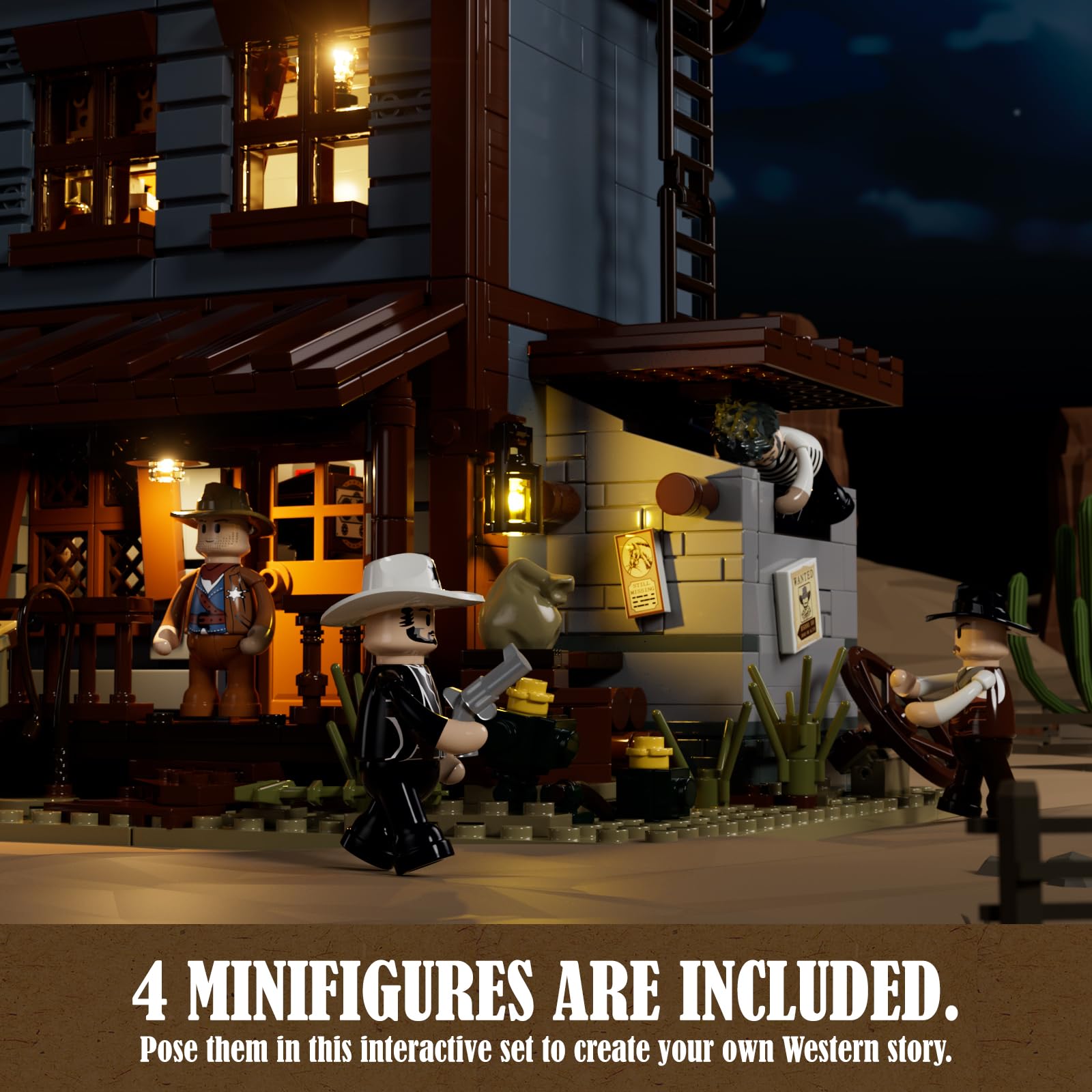 Funwhole Sheriff's-Office Lighting Building-Bricks Set - The Old West Sheriff's Office LED Light Construction Building Model Set 1240 Pcs for Adults and Teen - Image 7
