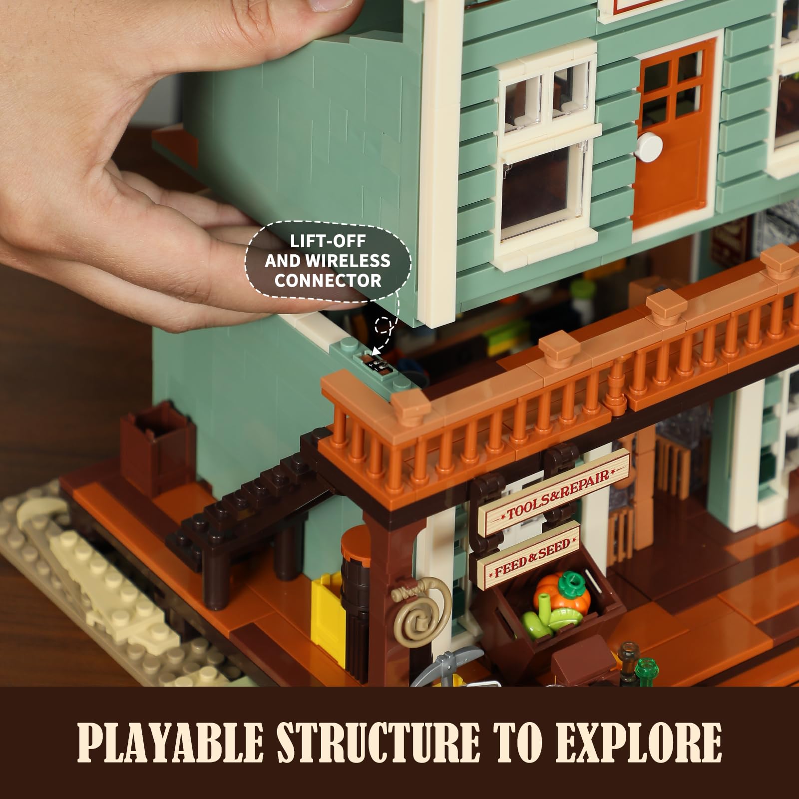 FUNWHOLE Western General Store Lighting Building-Bricks Set - 1895 Pcs The Old West Town Collection Display Set for Adults and West Lovers - Image 3