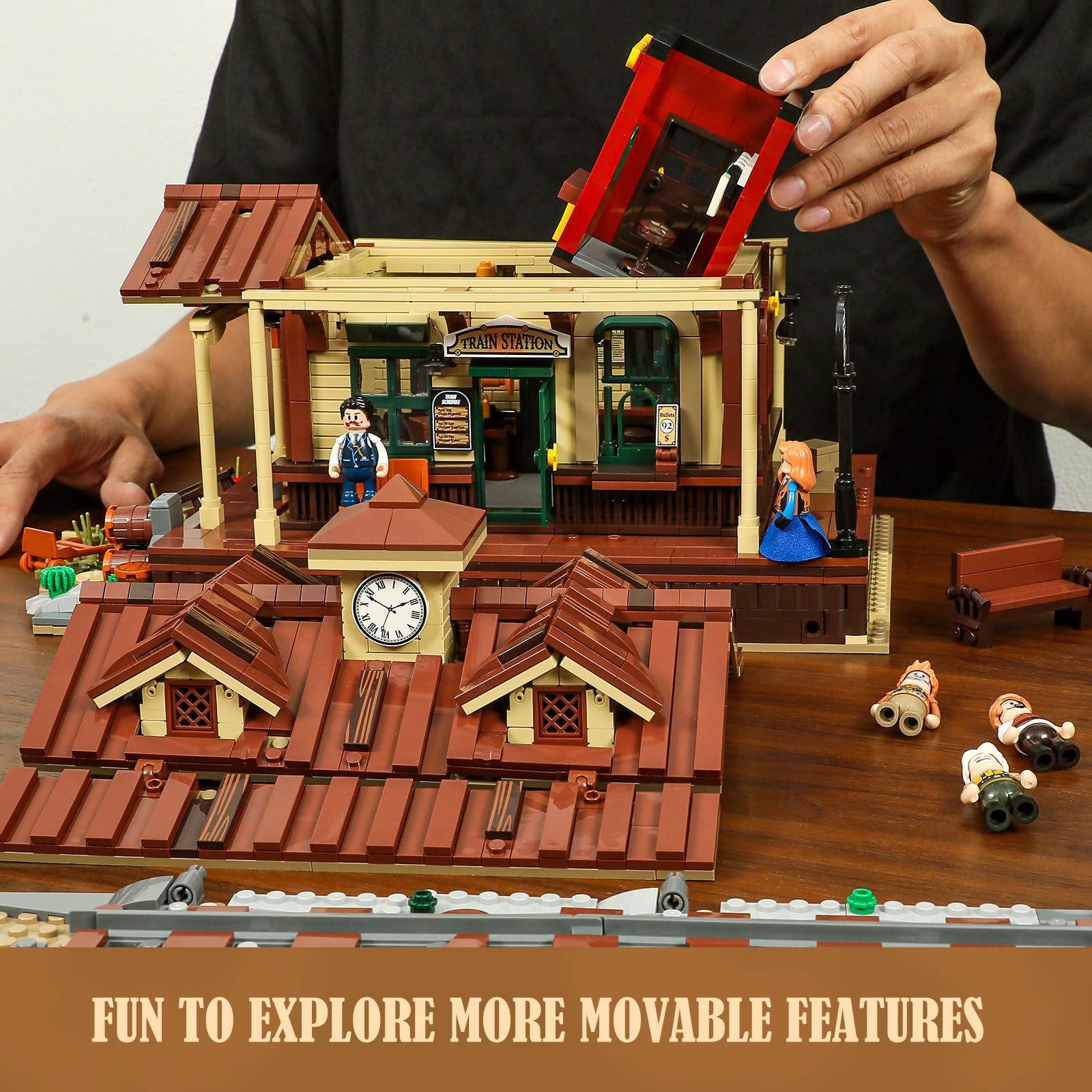FUNWHOLE Wild West Train Station Lighting Building-Bricks Set - 1975 Pcs Collectible Train Playset for Adults and Teens - Image 5