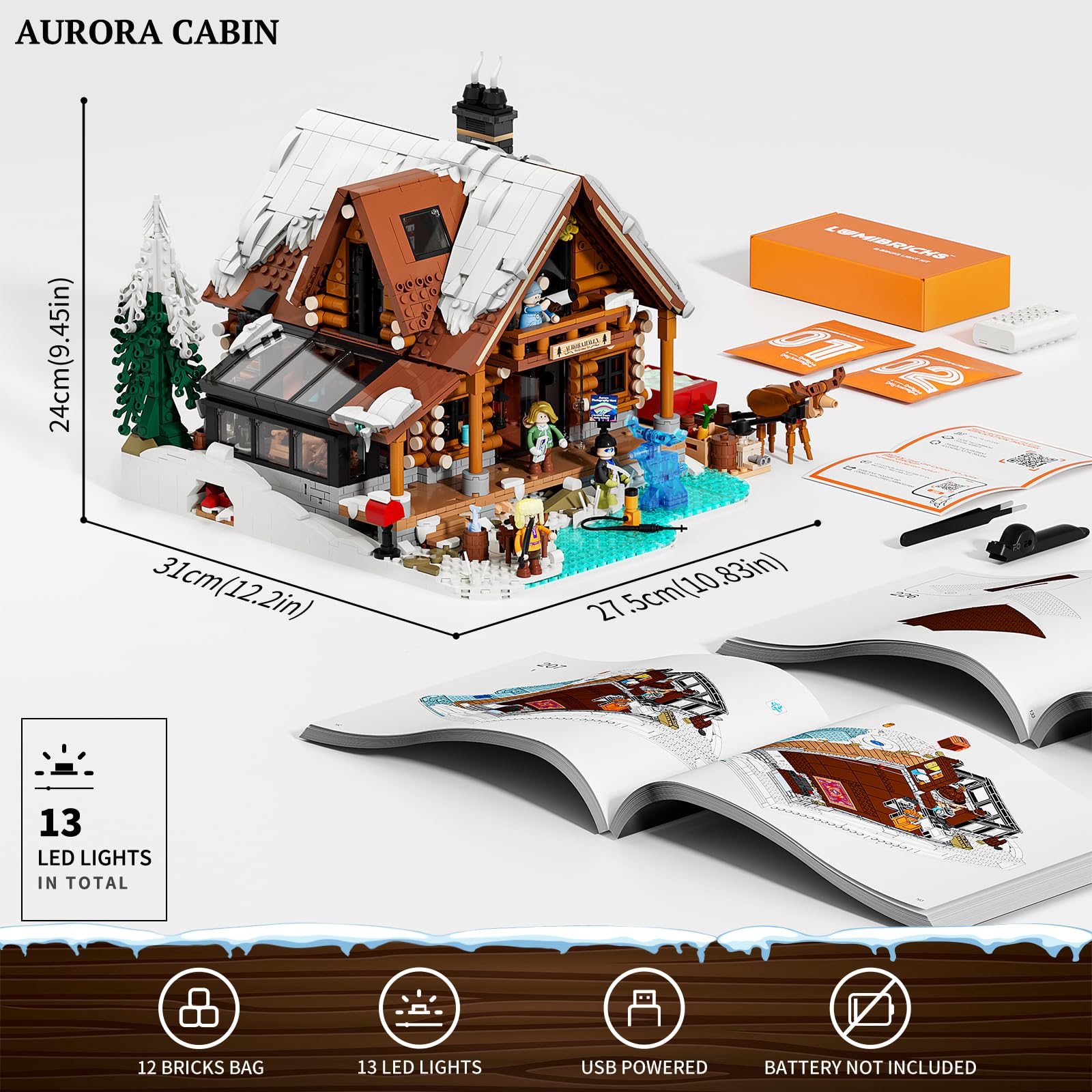 LUMIBRICKS Aurora-Cabin Christmas Lighting-Building-Bricks Set - 2425 Pcs Retro House Winter Lodge LED Light Construction Building Christmas Village Model Set for Adults and Families - Image 6