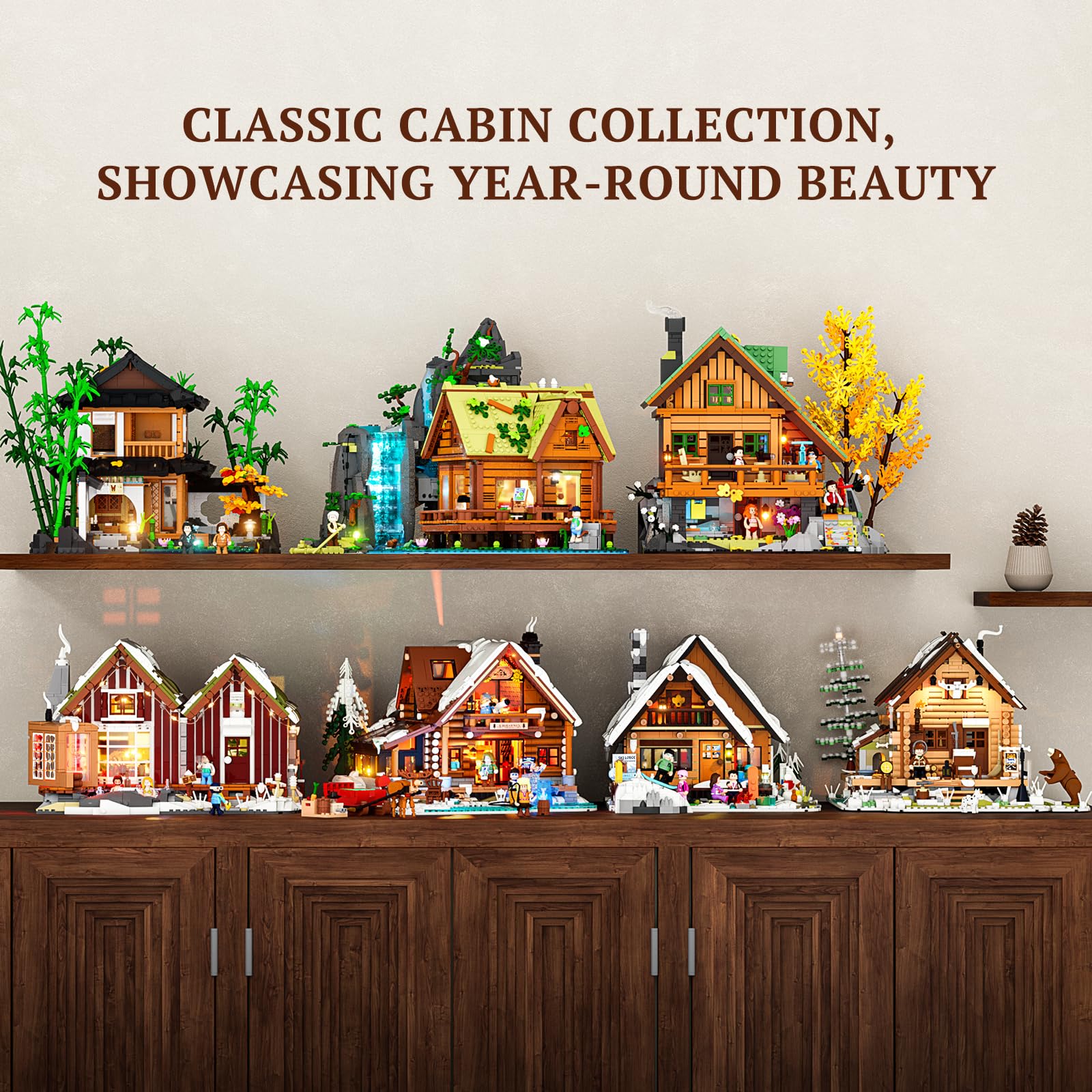 LUMIBRICKS Aurora-Cabin Christmas Lighting-Building-Bricks Set - 2425 Pcs Retro House Winter Lodge LED Light Construction Building Christmas Village Model Set for Adults and Families - Image 7