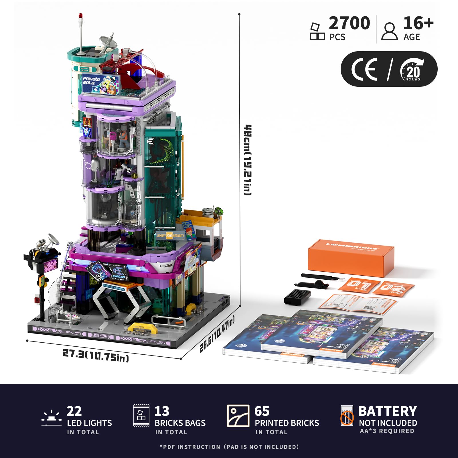 Lumibricks Cyber Couture Galleria Building Set - Cyberpunk Neon City Future Style Toy with Light Kit for Home Decor - Amazing Gift Idea for Boys & Girls, Adults & Sci-fi Lovers, 2701 Pcs - Image 8