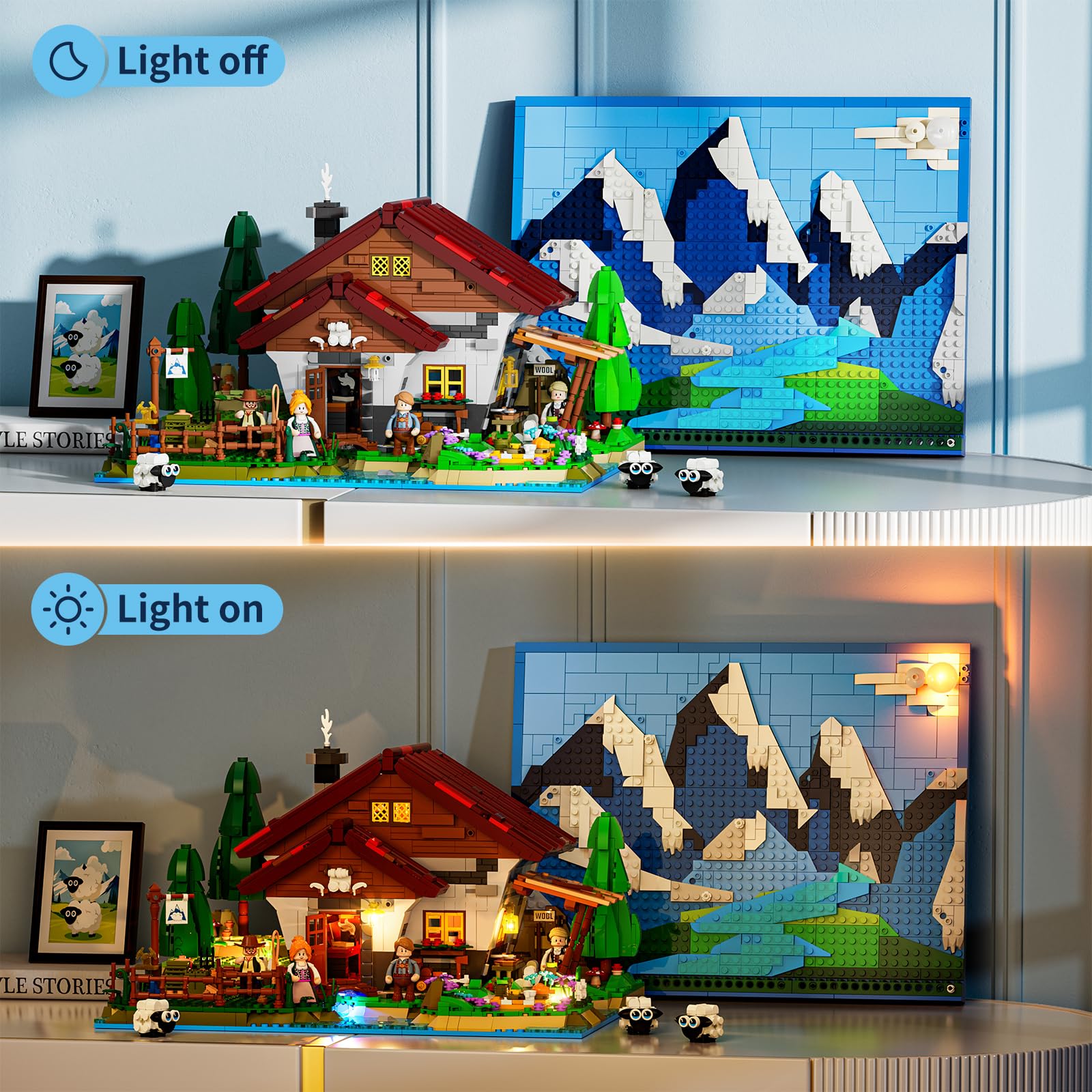 Lumibricks Farm Shepherd's-Cottage Lighting Building-Bricks-Set - Farm Life Sheep Stone House Collection LED Light Cottage Model Display Set 2265 Pcs for Adults - Image 3