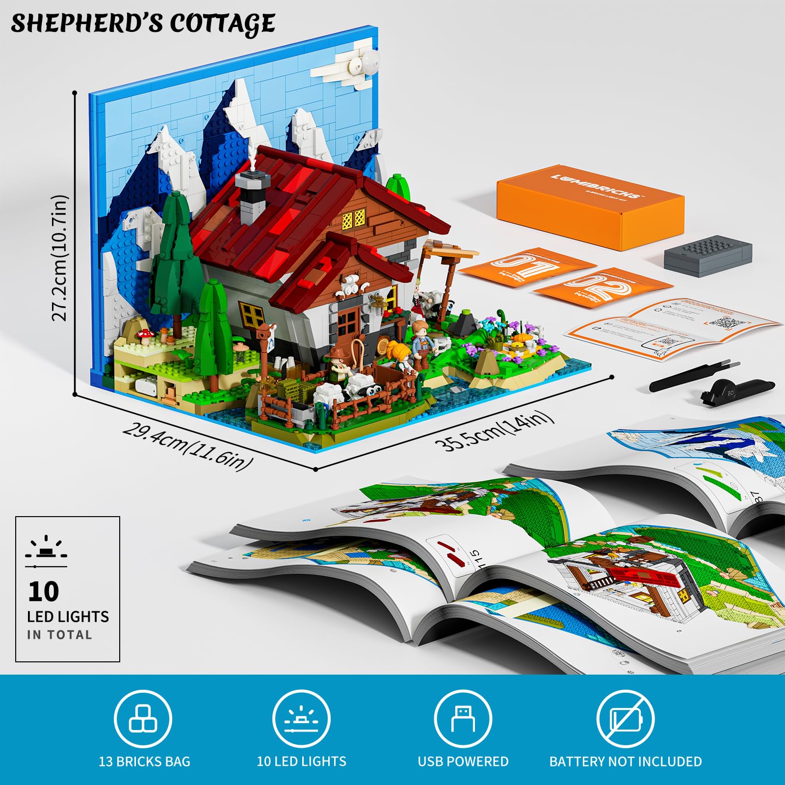 Lumibricks Farm Shepherd's-Cottage Lighting Building-Bricks-Set - Farm Life Sheep Stone House Collection LED Light Cottage Model Display Set 2265 Pcs for Adults - Image 6