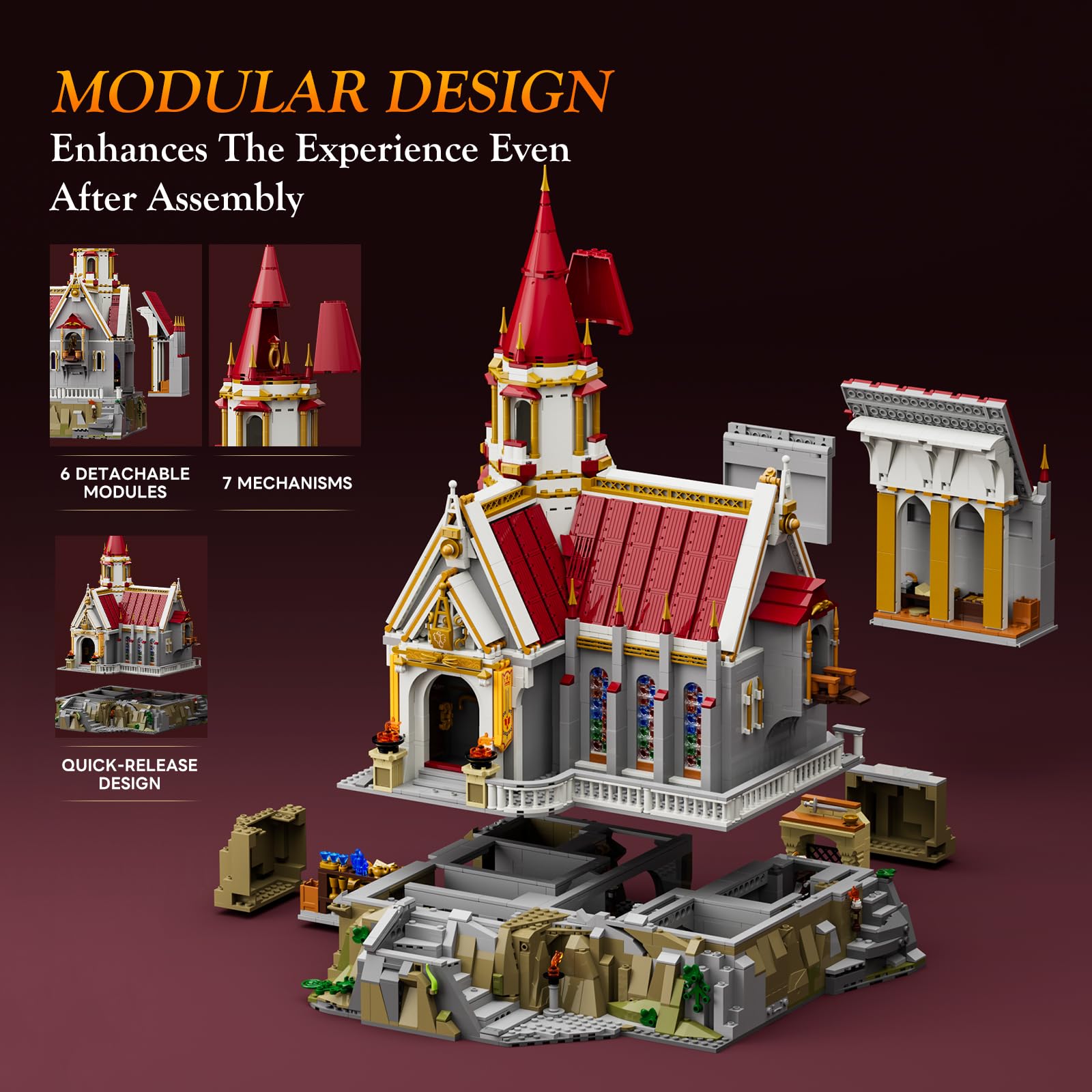 LUMIBRICKS Medieval King's Castle Treasury Building Bricks Set - Middle Ages City Town Modular Collection Display Kit with Minifigures 3209 Pcs for Adults & Teens - Image 3