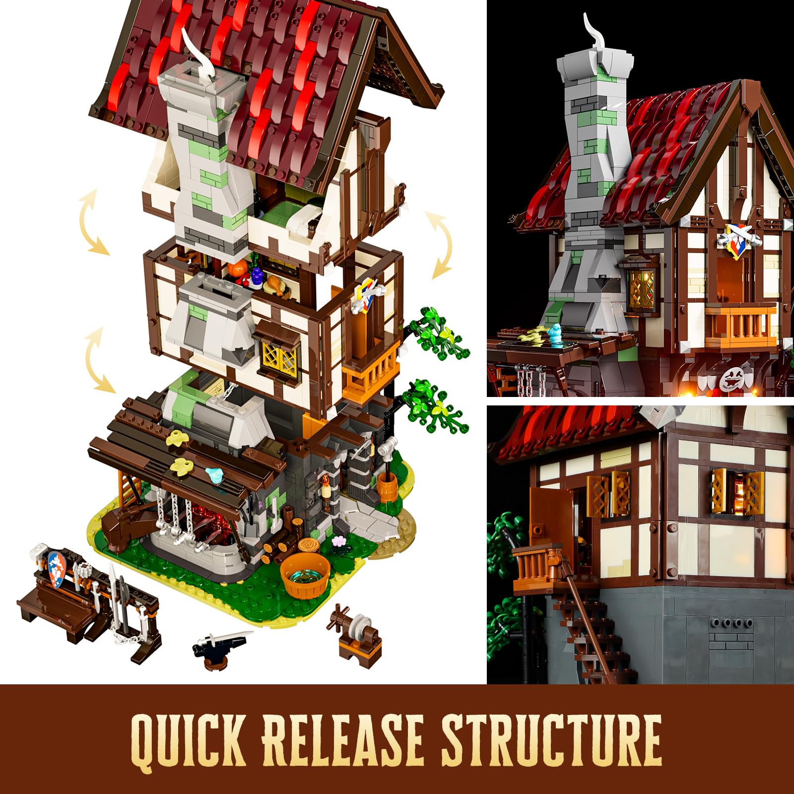 LUMIBRICKS Medieval Forge House Lighting Building Bricks Set - Blacksmith kit Collectible Display LED Light Building Sets 1595 Pcs for Adults and Teen - Image 5