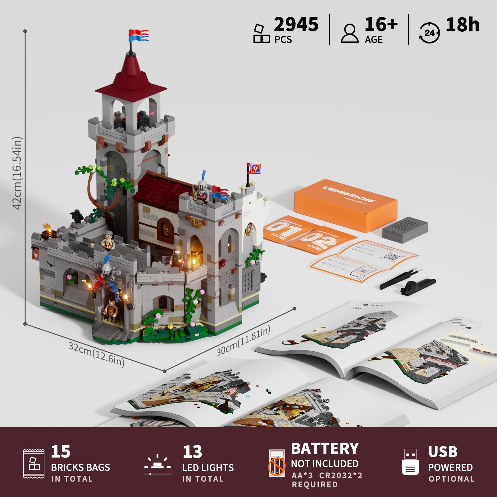Lumibricks Medieval Guard Post Lighting Building Bricks Set - Middle Ages Castle Modular Collection Display Kit with Minifigures 2945 Pcs for Adults & Teens - Image 8