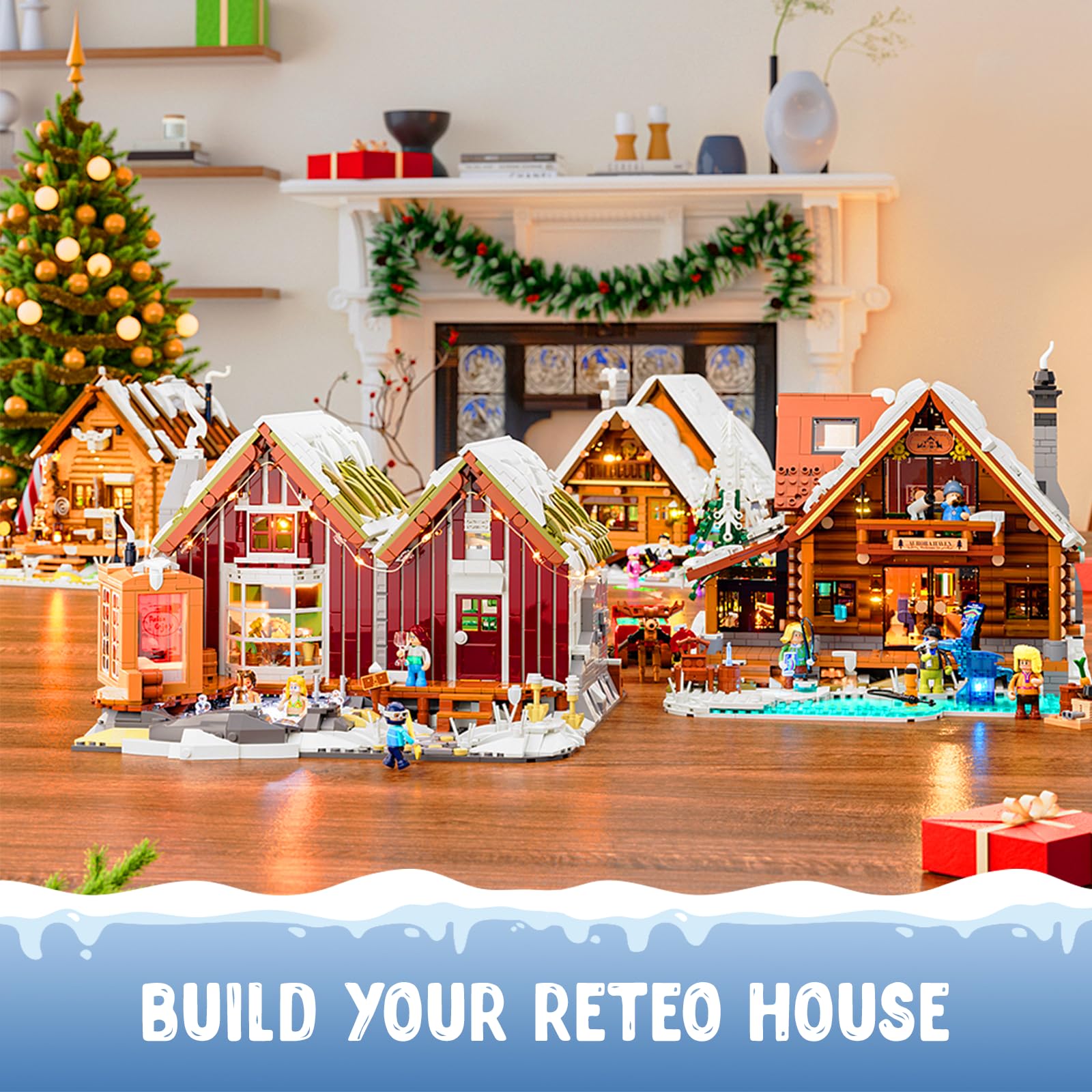 LUMIBRICKS Spa-Cabin Winter Lighting-Building-Bricks Set - 2235 Pcs Christmas House Winter Lodge LED Light Construction Building Christmas Village Model Set for Adults and Families - Image 7