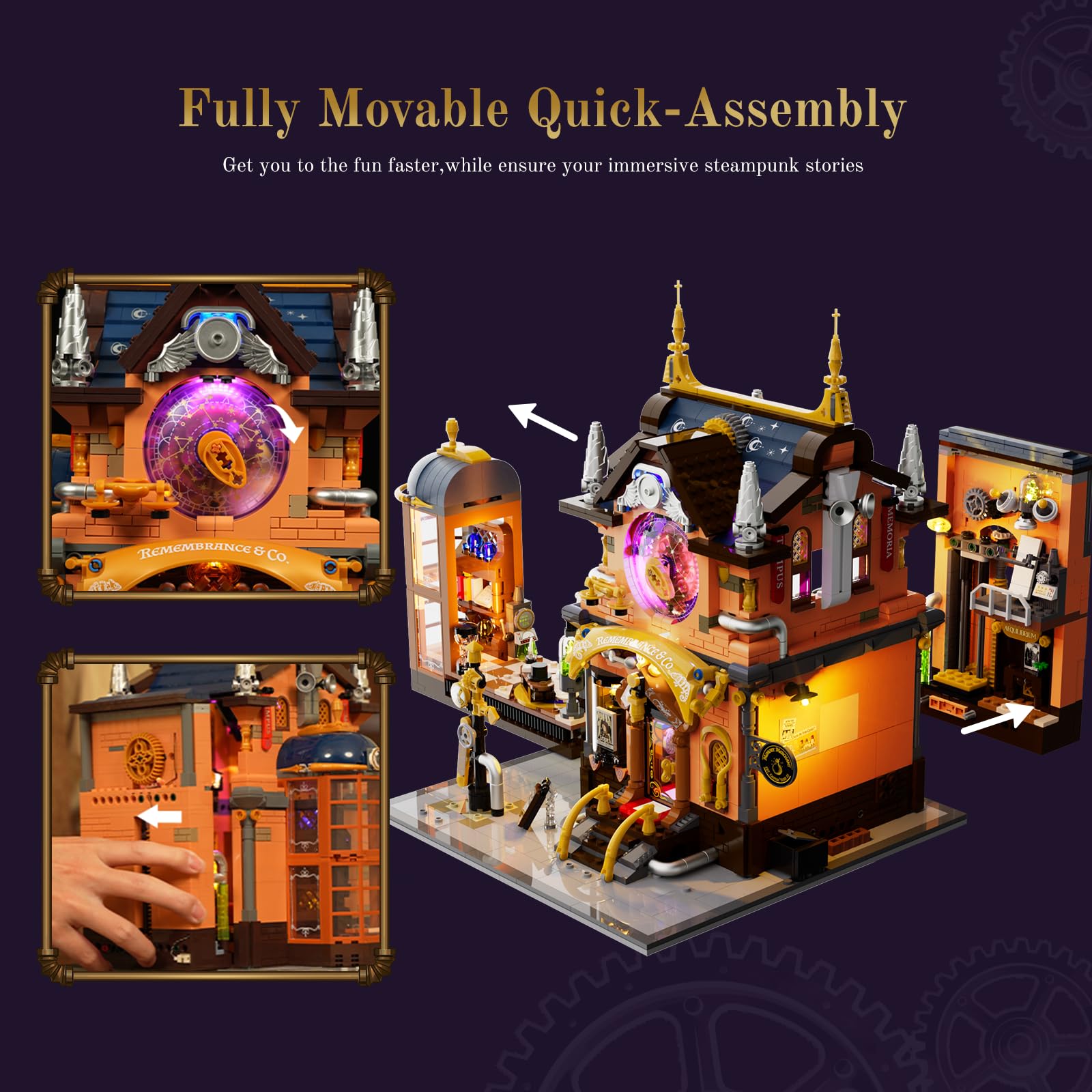 Lumibricks Steampunk Memory Magic Shop Lighting Building-Bricks Set, 2056 Pcs Modular Building from Chrono Custodians Collection Display Set for Adults and Steampunk Lovers - Image 4