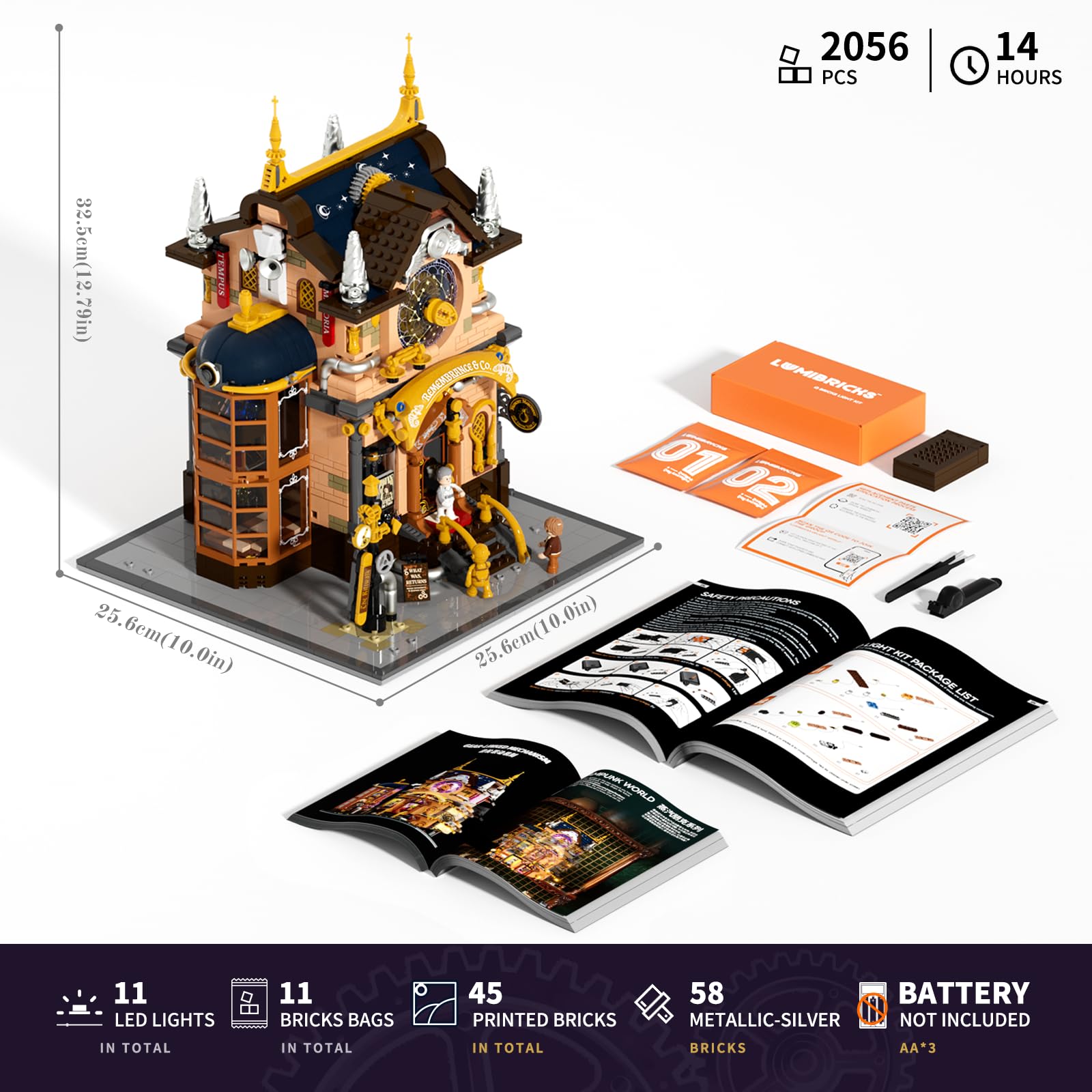 Lumibricks Steampunk Memory Magic Shop Lighting Building-Bricks Set, 2056 Pcs Modular Building from Chrono Custodians Collection Display Set for Adults and Steampunk Lovers - Image 6