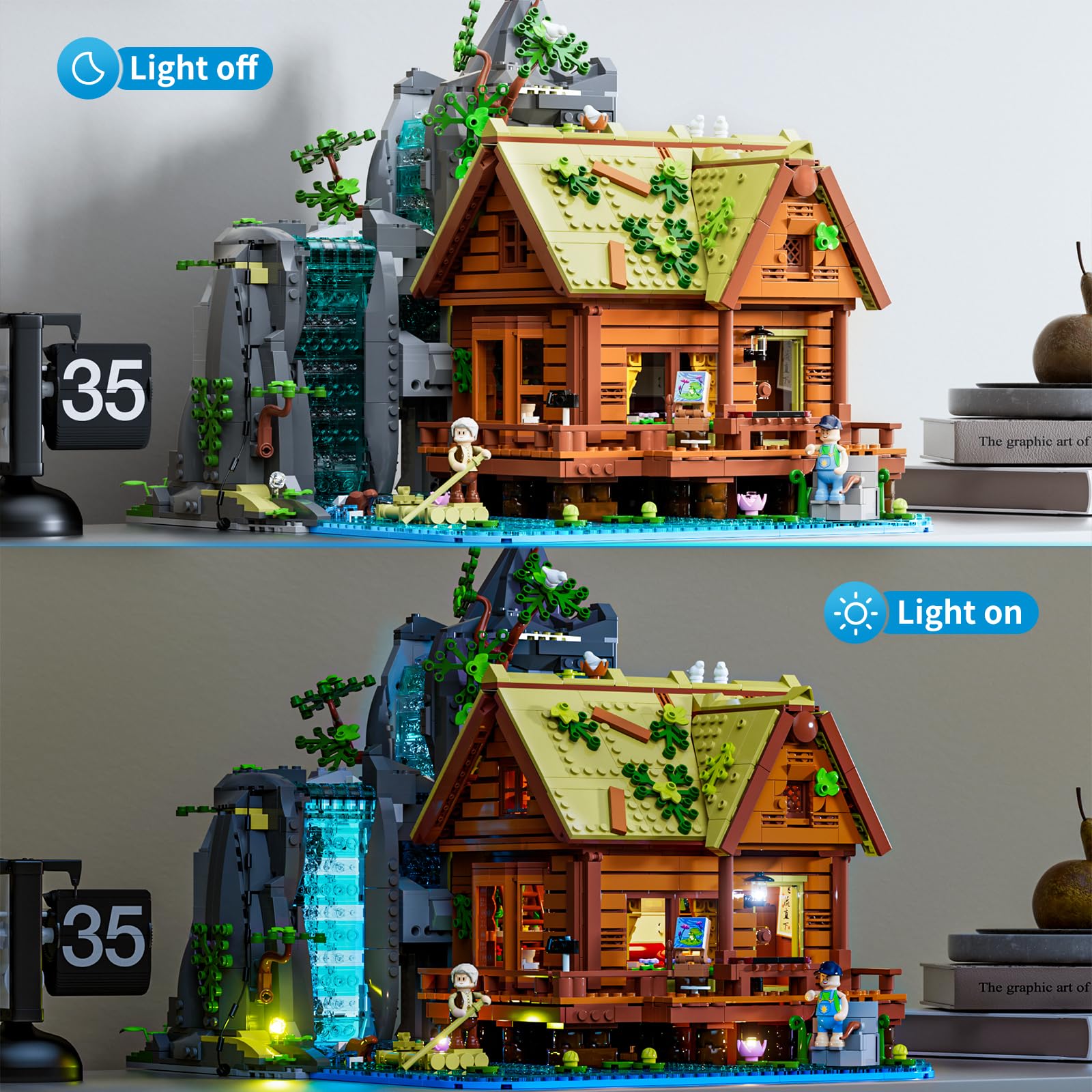 Lumibricks Waterfall-Cabin Lighting Building-Bricks Set - 2539 Pcs Retro Waterfall House Collection LED Light Set for Adults and Retro House Architecture Building Collectors - Image 3